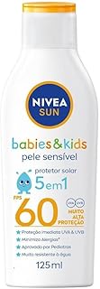 NIVEA SUN Protetor Solar Kids & Babies Pele Sensível FPS 60 125ml - Infantil, muito alta proteção UVA/UVB, minimiza o su