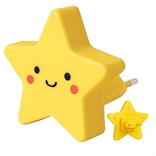 Luz de Tomada Estrela LED Infantil – Luminária Noturna Decorativa em Branco, Rosa, Azul e Amarelo (Amarela)