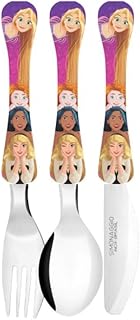 SIMONAGGIO Jogo de Talheres Infantil Disney Kids Princesas - Kit de Talheres de Aço Inox Com Cabo Plástico - Multicor - 3 Peças