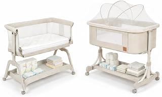 Ragaluma Berço Portátil Moisés SleepGuard Cobed 3 em 1, Bege, com Mosquiteiro, Modo Balanço, Estrutura Compacta para Rec