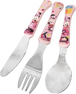 Conjunto de Talheres Minnie Rosa 3 Peças Garfo Faca Colher Inox Disney Infantil Simonaggio