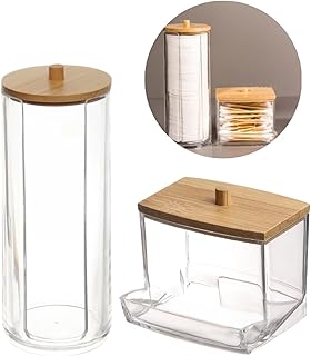 Porta Algodão e Porta Cotonete Kit Organizador Higienico com Tampa de Bambu Acrilico para Banheiro Quarto de Bebe Pote para Armazenar