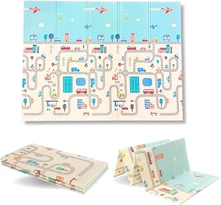 Tapete Térmico Tatame Infantil Emborrachado Dupla Face Dobrável Macio 178cm x 118cm Pista Urso Castor Sensorial Meu Primeiro Tapetinho (Pista/Cidade)