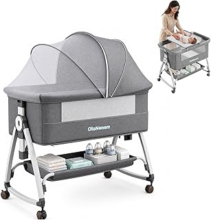 6 em 1 Berço Portátil, Berço Moisés com Fraldário e Mosquiteiro, Berço Acoplado à Cama com Suporte Triangular de Aço Car
