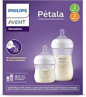 Philips Avent Kit de Mamadeira Pétala 3.0, 125ml bico fluxo lento (Fluxo 2), 260ml bico fluxo médio (Fluxo 2), 2 Un branca- SCD838/26