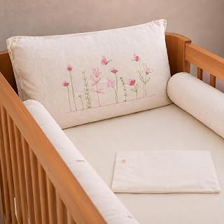 Enxoval de Bebê para Berço Americano Menina Florença 8 Peças 100% Algodão Bordado Premium Kit Maternidade Completo